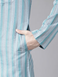 See Designs Men Blue Striped Pure Cotton Kurta with Trousers
