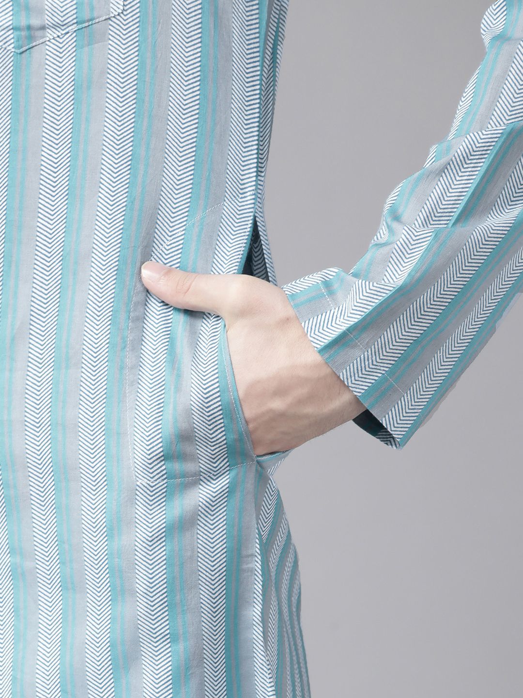 See Designs Men Blue Striped Pure Cotton Kurta with Trousers