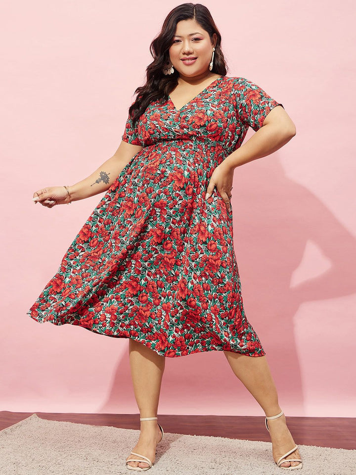 Berrylush Curve Floral Printed Fit & Flare Dress