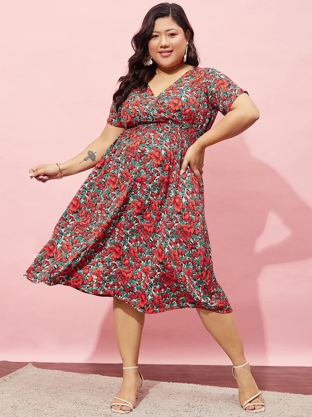 Berrylush Curve Floral Printed Fit & Flare Dress