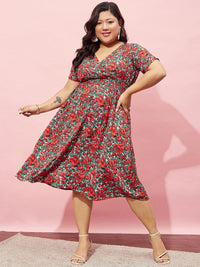 Berrylush Curve Floral Printed Fit & Flare Dress