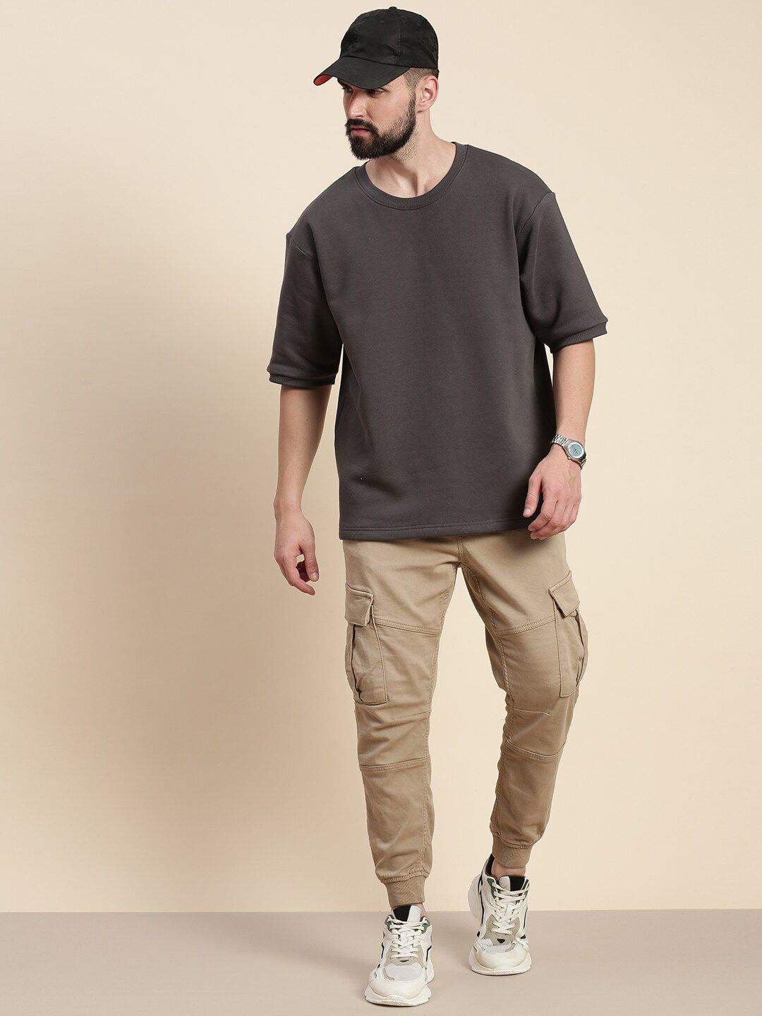 DILLINGER Round Neck Drop Shoulder Sleeves Longline Oversized Pullover Sweatshirt