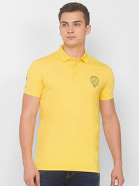 SPYKAR Men Yellow & Black Typography Printed Polo Collar Slim Fit T-shirt