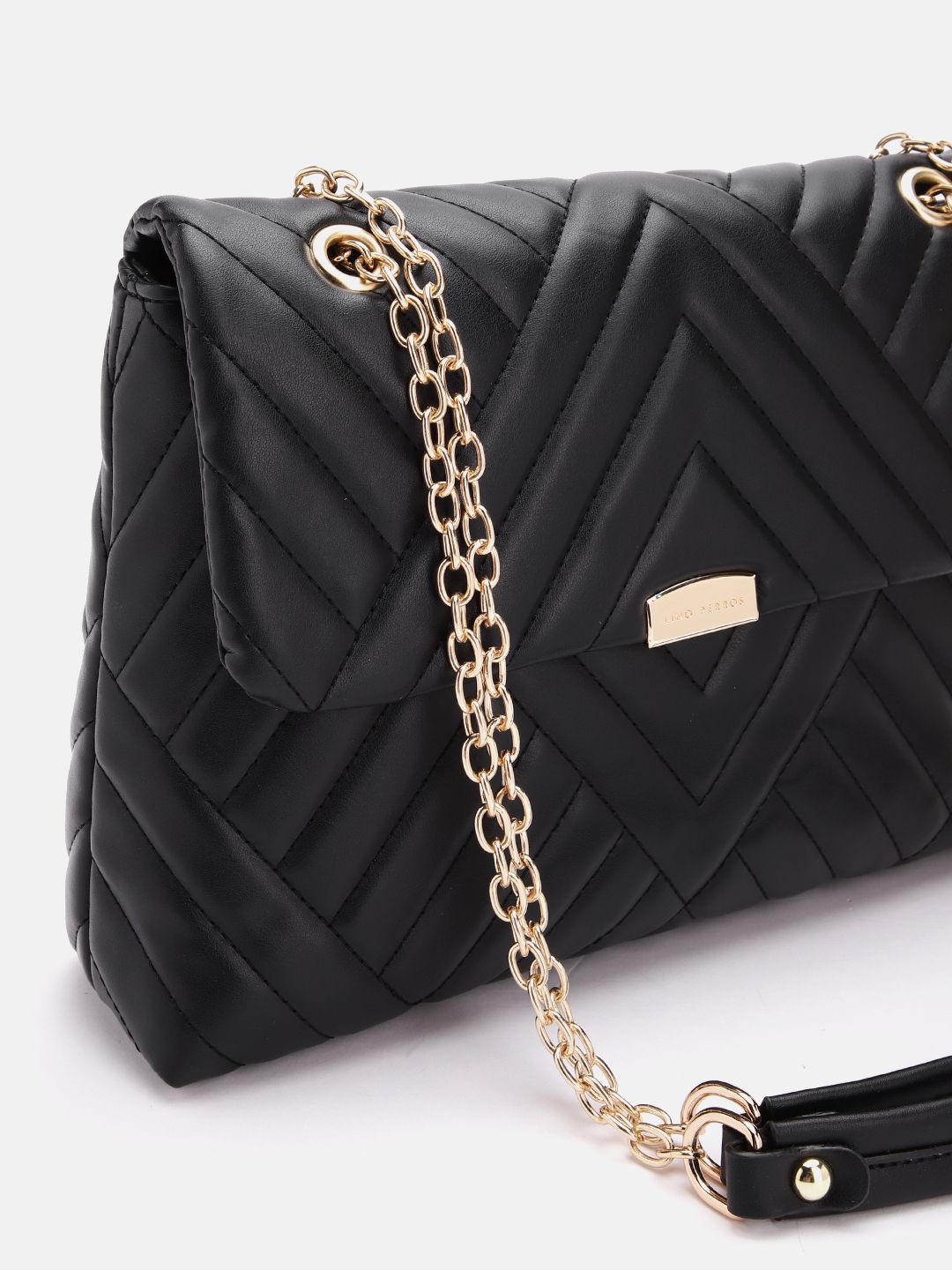 Lino Perros Women Striped Structured Satchel Bag with Quilted Detail