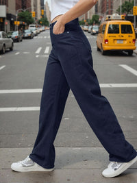 Bewakoof Women Blue Baggy Wide Leg Clean Look Cotton Jeans