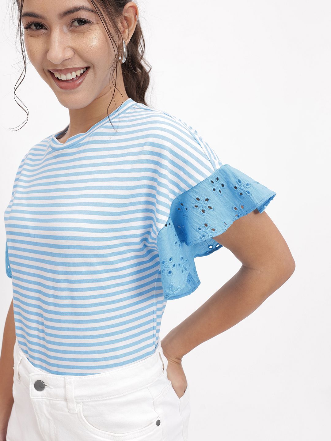 DressBerry Summer Stripe Schiffli Show Top