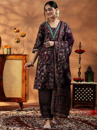 Libas Women Floral Printed Regular Mirror Work Kurta with Salwar & With Dupatta