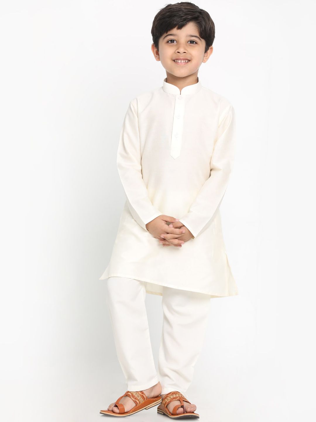 VASTRAMAY Boys Cream Kurta with Pyjama Set
