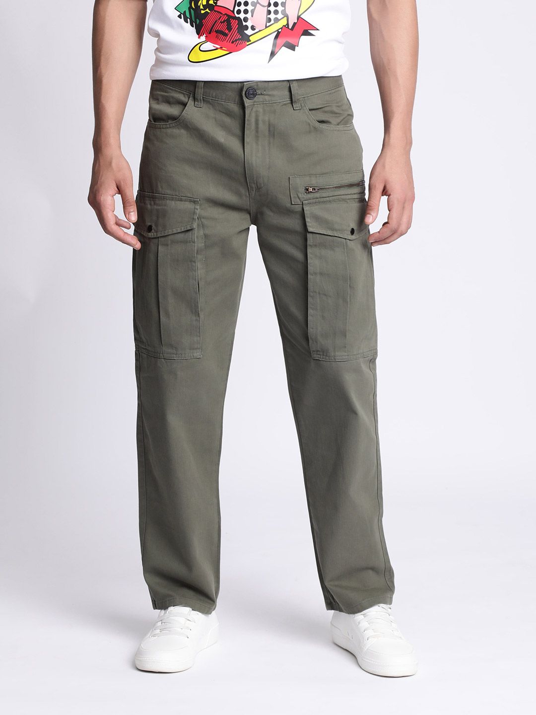 Bene Kleed Men Relaxed Mid-Rise Plain Pure Cotton Cargos