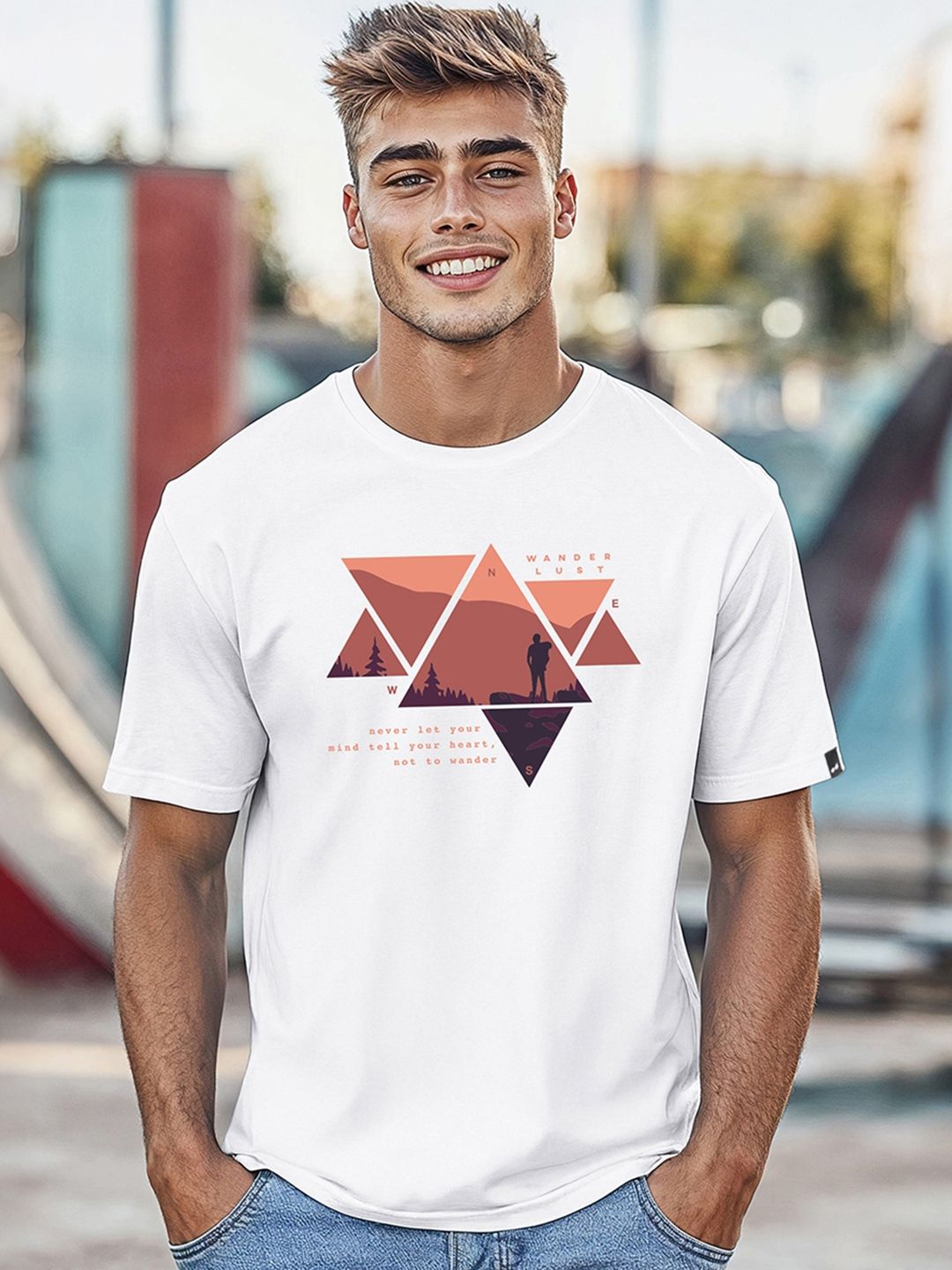 Bewakoof Men White & Coral Printed T-shirt