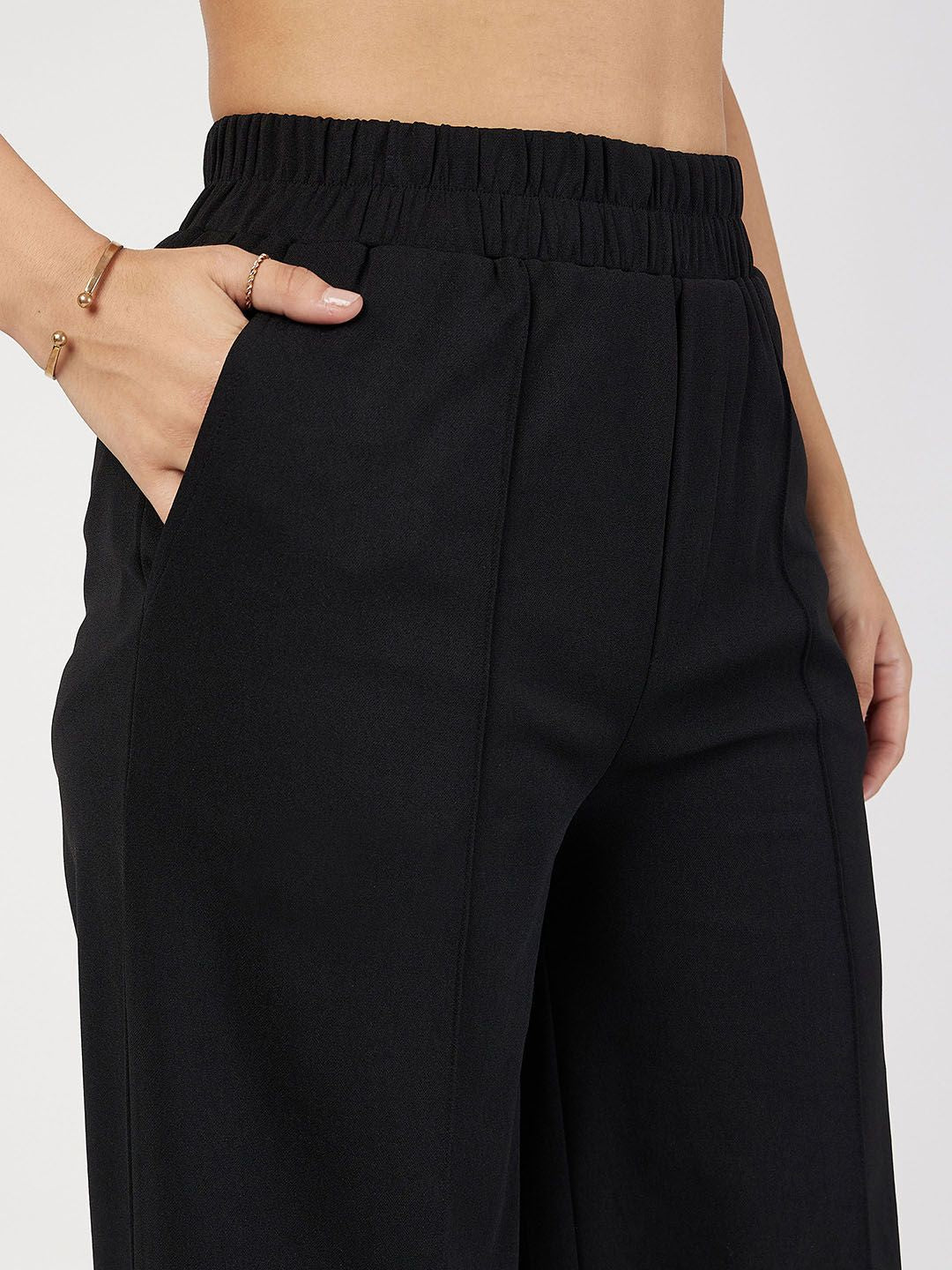 SASSAFRAS Women Black High-Rise Parallel Trousers