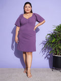 SASSAFRAS Curve Women Plus Size Purple Sheath Dress