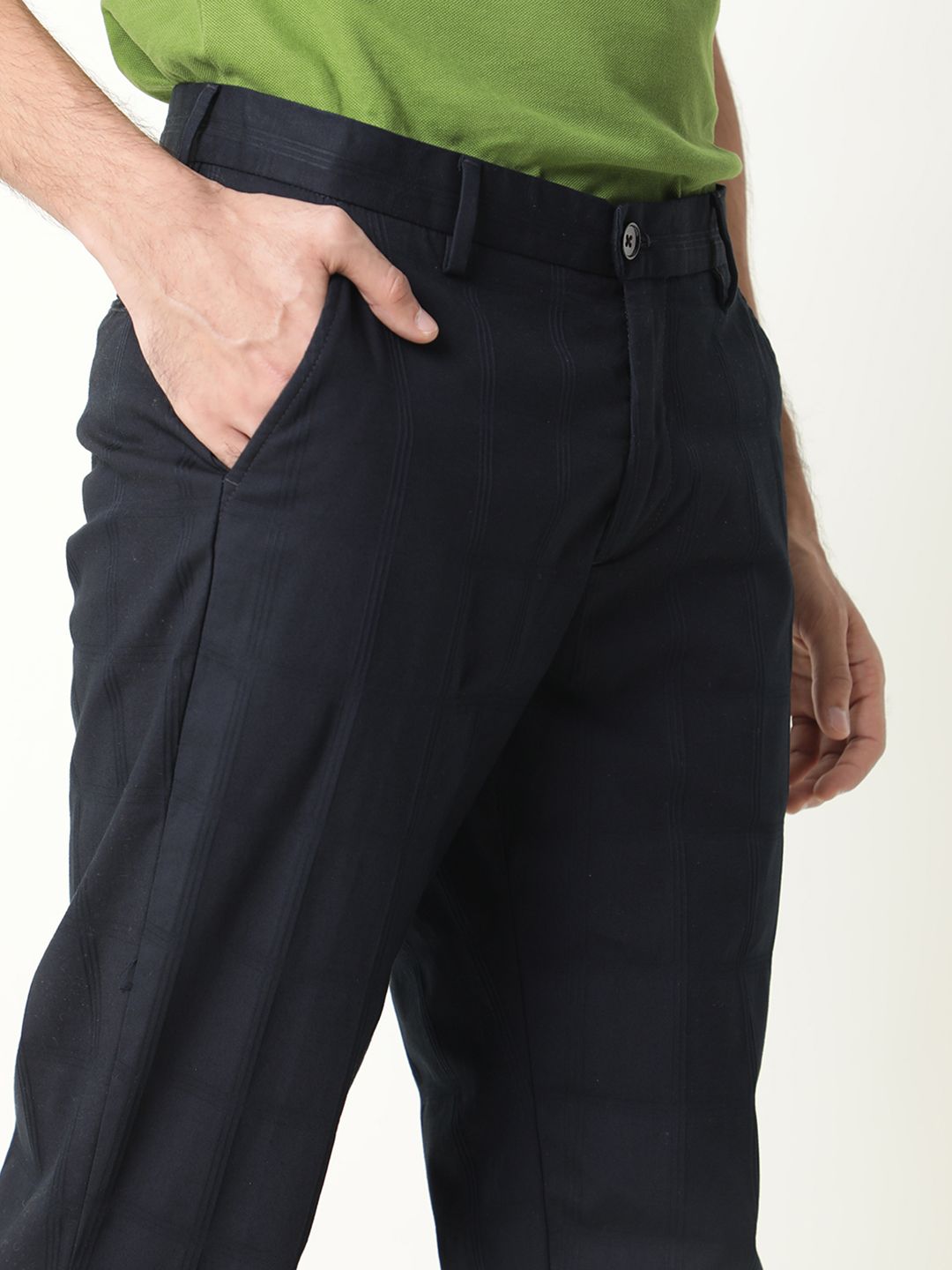 RARE RABBIT Men Navy Blue Regular Fit Solid Trousers
