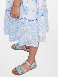 Global Desi White Floral A-Line Midi Dress