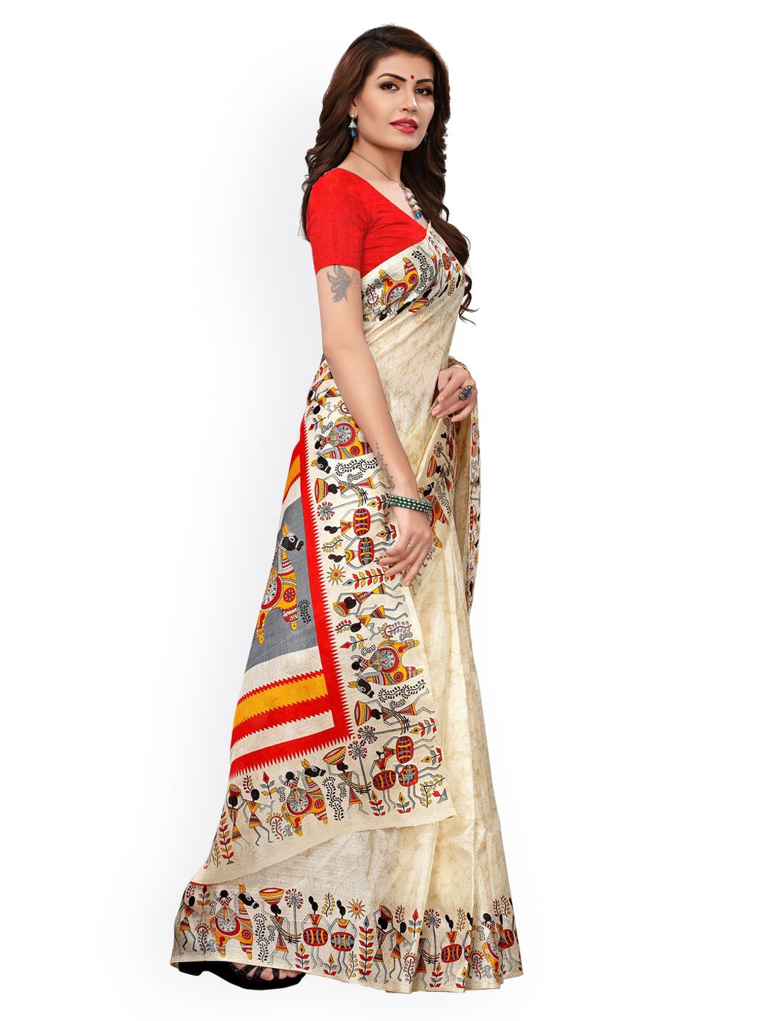 KALINI Off-White Khadi Silk Printed Khadi Saree