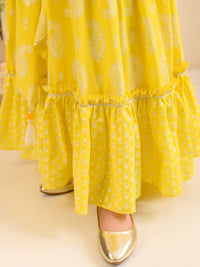 pspeaches Girls Ethnic Motifs Printed Fit & Flare Maxi Ethnic Dress with Dupatta & Belt