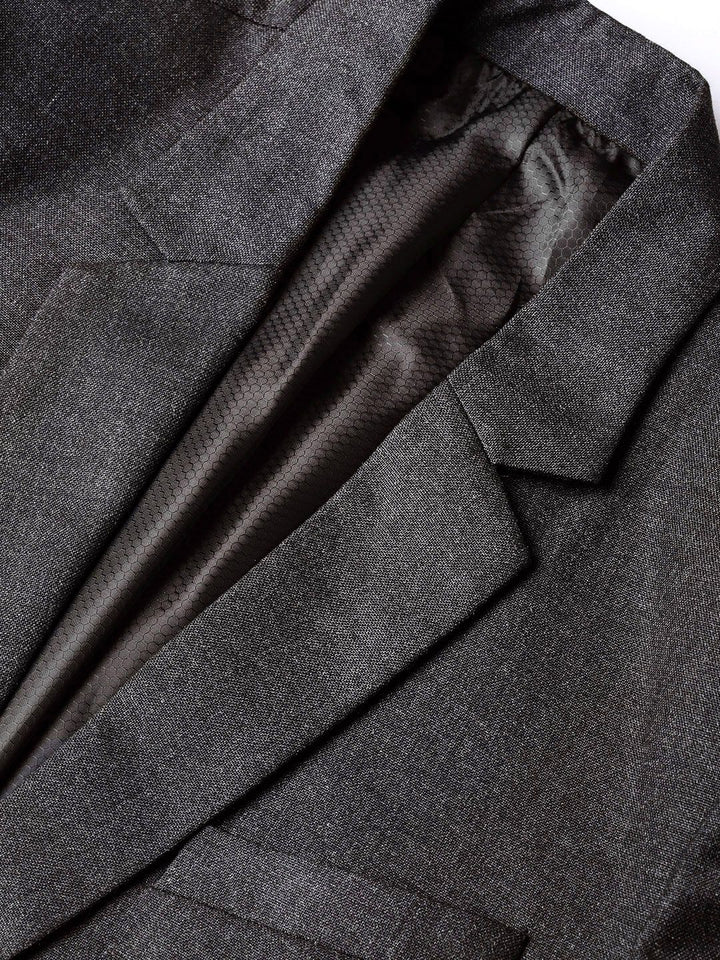 MANQ Men Charcoal Grey Slim Fit Solid Single Breasted Formal Blazer