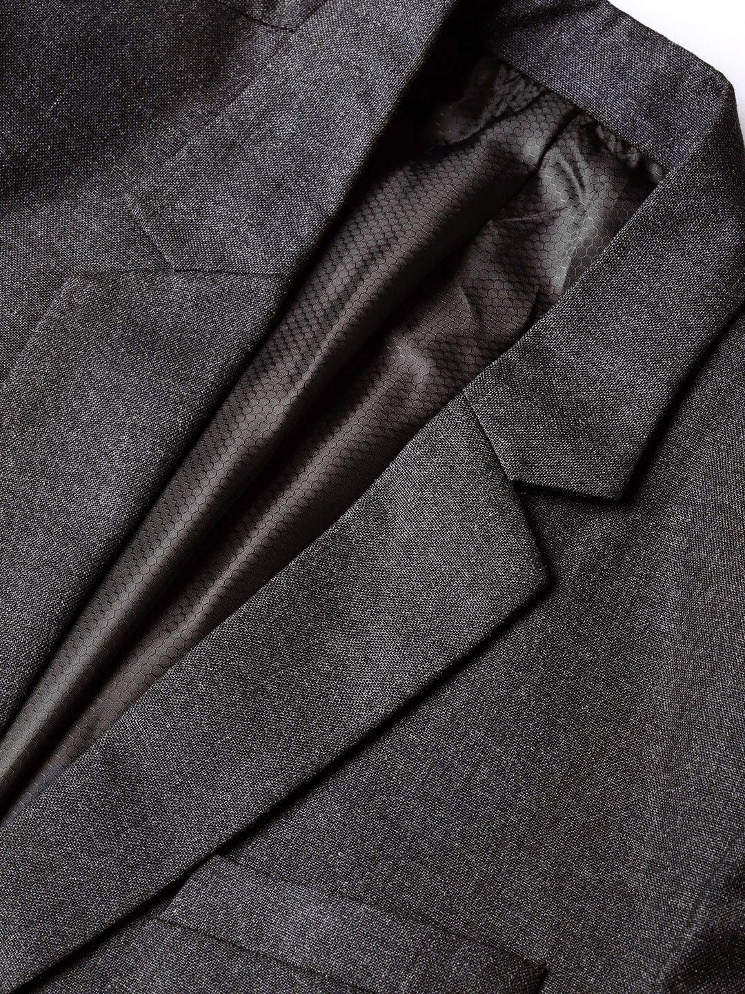 MANQ Men Charcoal Grey Slim Fit Solid Single Breasted Formal Blazer