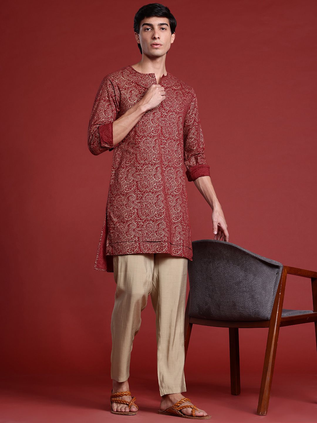 Anouk Tyohaar Collection Cotton Paisley Print High-Low Kurta