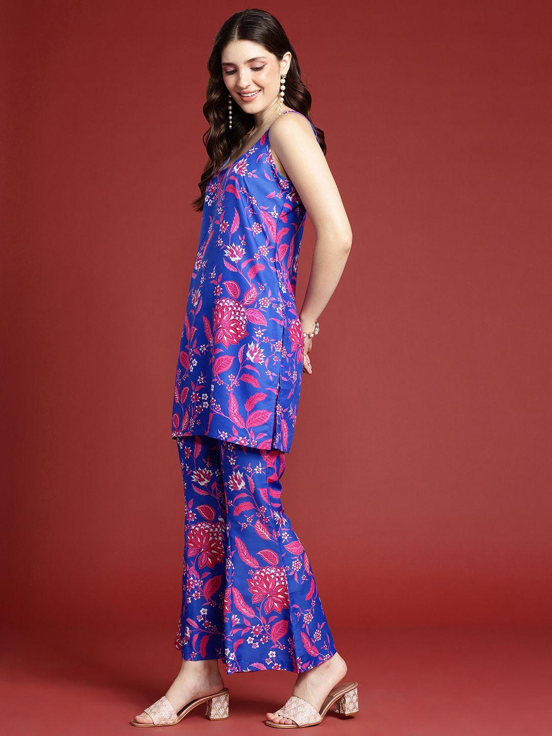 Anouk Floral Printed Layered Kurta with Palazzos