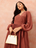 all about you Box Pleats Wrap Dress with Belt