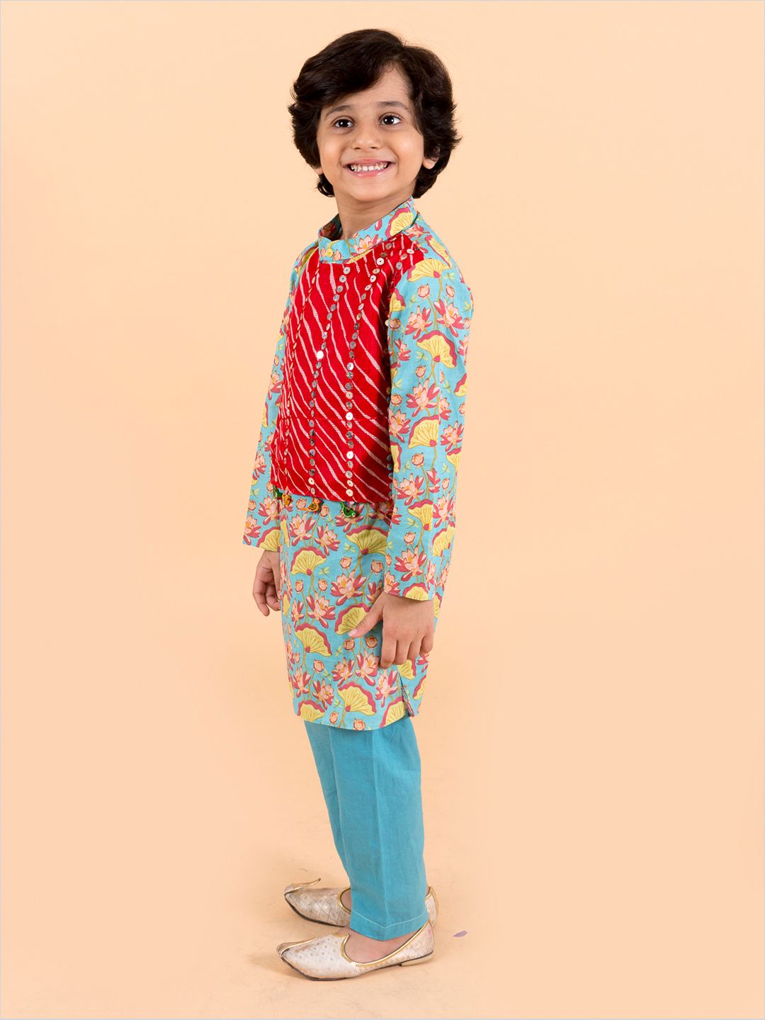 Pspeaches Boys Sea Green Printed Kurta with Pyjama Set