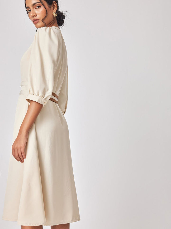 The Label Life Puff Sleeve A-Line Dress with Belt