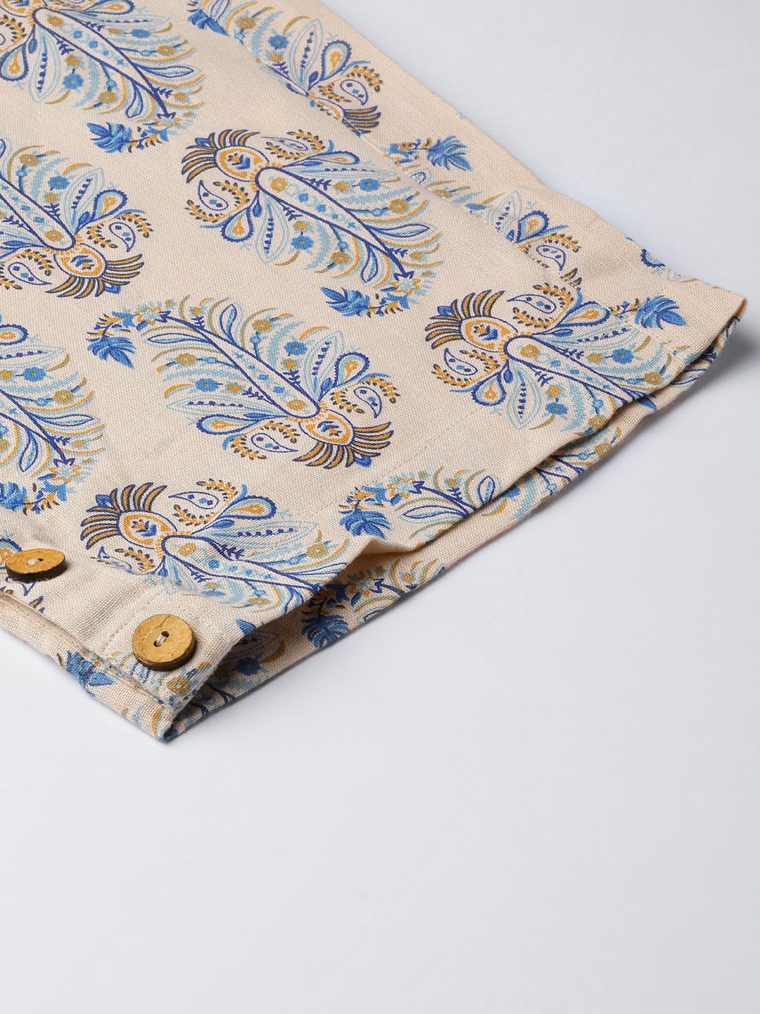 Shae by SASSAFRAS Women Beige & Blue Loose Fit Printed Regular Trousers