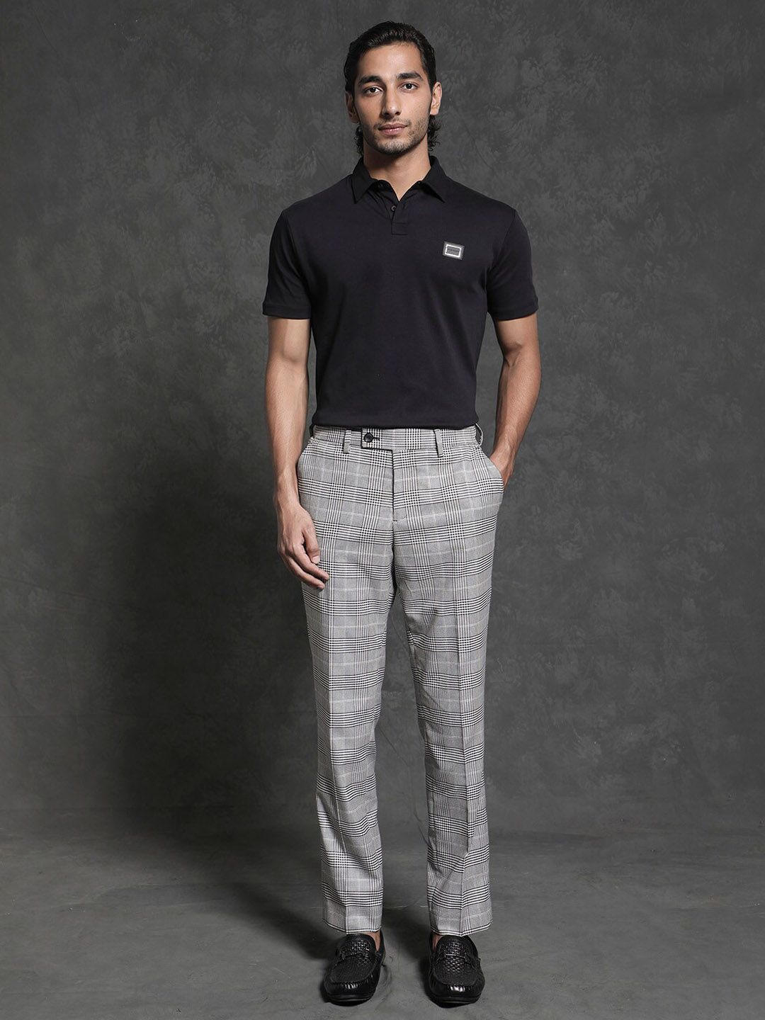 RARE RABBIT Men Savvet Mid-Rise Checked Slim Fit Formal Trouser