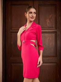 Athena Fuchsia Cut-Out Detailed V-Neck Sheath Dress