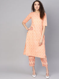 Gerua By Libas Women Peach-Coloured  Red Printed Kurta with Trousers