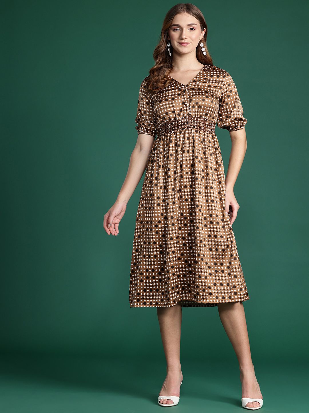 DressBerry Printed Smocked Detailing A-Line Dress