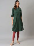 W Women Green Keyhole Neck Thread Work Pathani Kurta