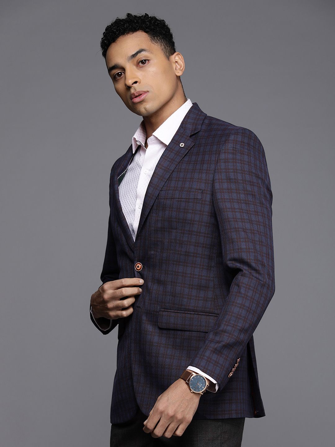 Raymond Men Contemporary Fit Checked Formal Blazer