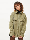 SASSAFRAS Oversized Self Designed Spread Collar Corduroy Pure Cotton Casual Shirt
