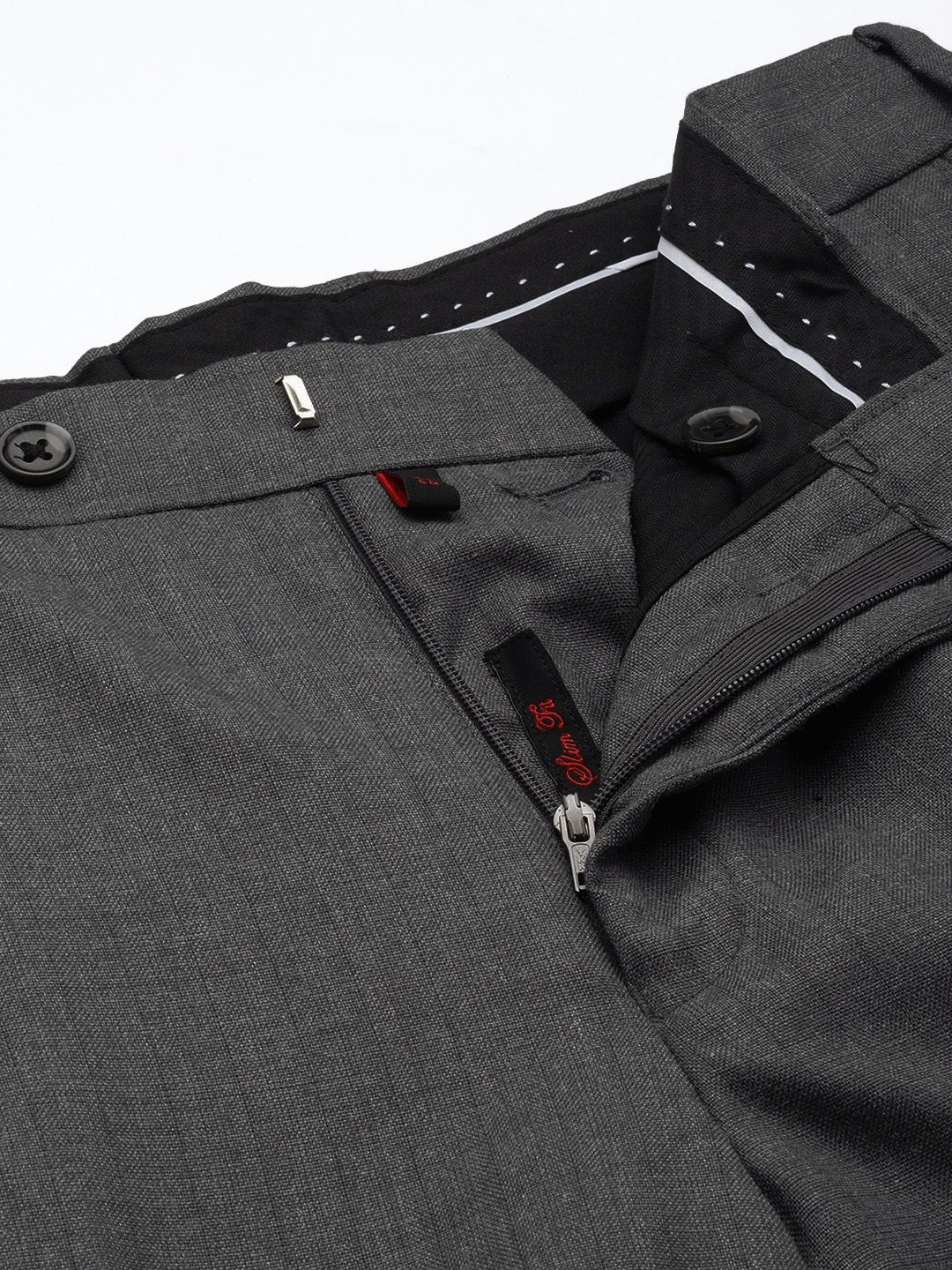 Raymond Men Grey Checked Slim Fit Formal Trousers