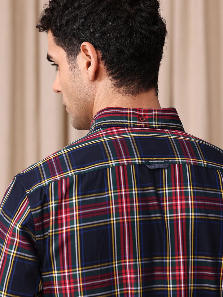 Mr Bowerbird Men Tailored Fit Tartan Checks Opaque Pure Cotton Casual Shirt