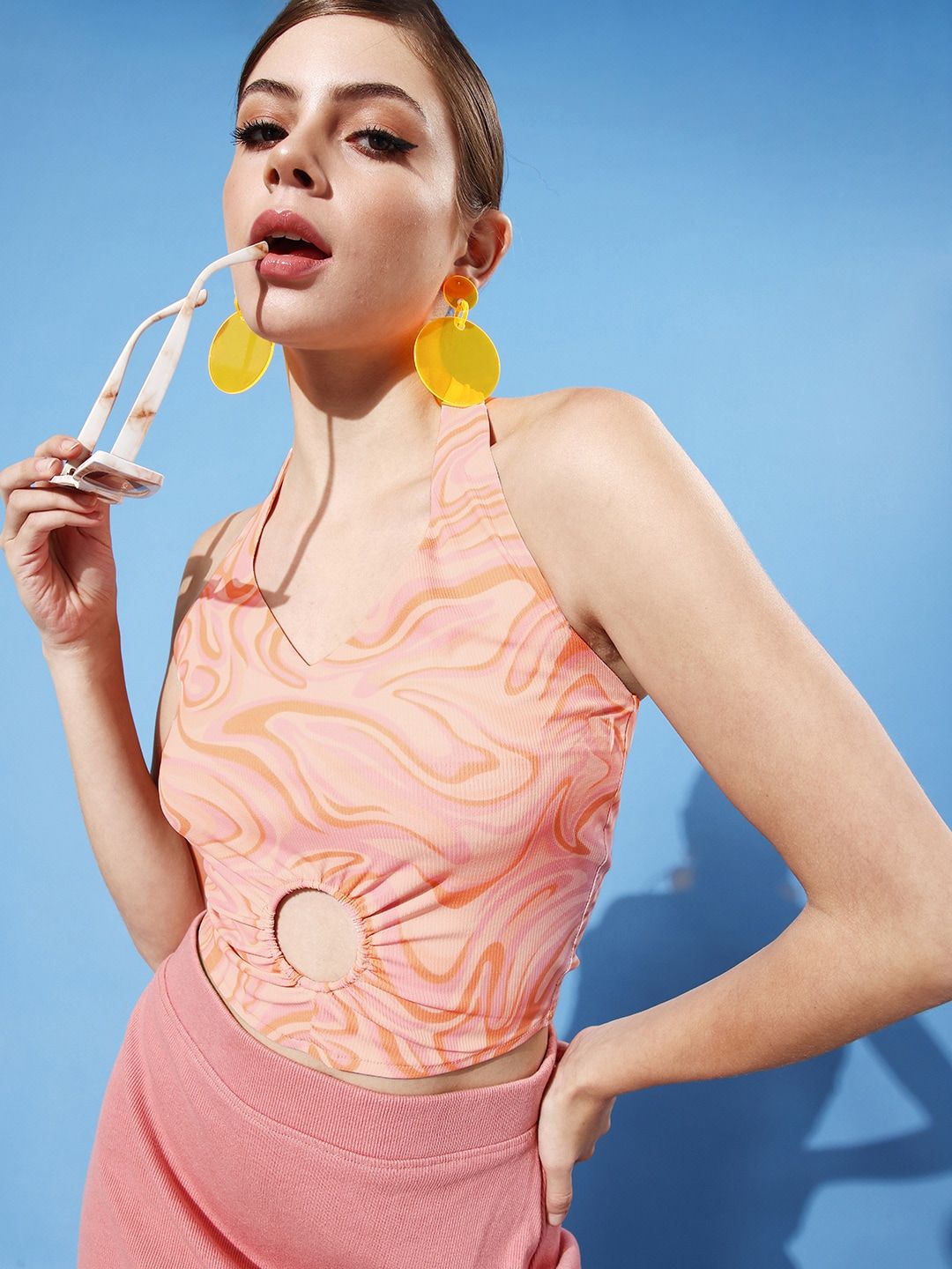 Athena Peach Abstract Twist & Knot Top