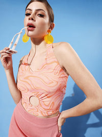 Athena Peach Abstract Twist & Knot Top