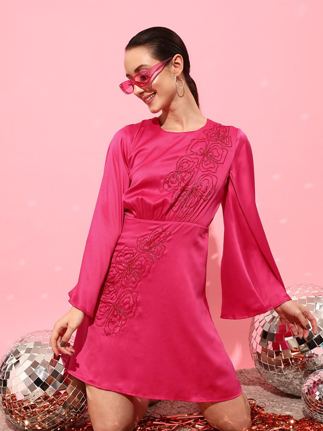 STREET 9 Women Fuchsia Solid Dress