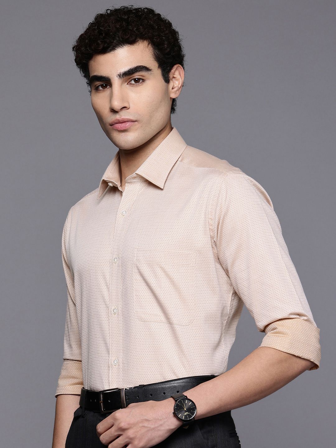 Raymond Slim Fit Geometric Self Designed Pure Cotton Formal Shirt