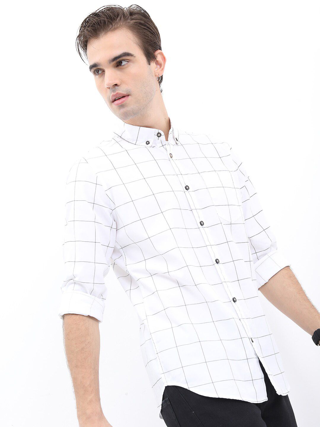 HIGHLANDER Men Checked Cotton Slim Fit Casual Shirt