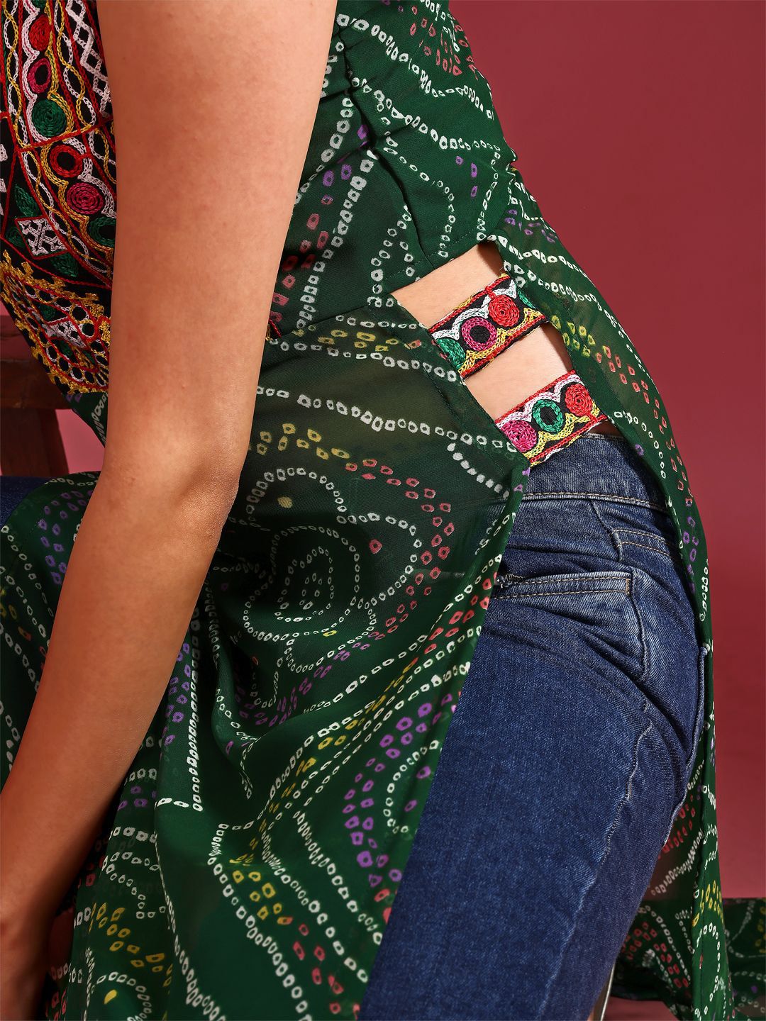 KALINI Bandhani Printed Regular Georgette A-Line Kurta