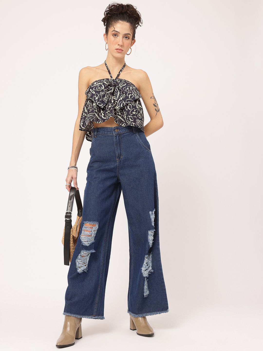 DressBerry Bow-Bliss Printed Halter Neck Top