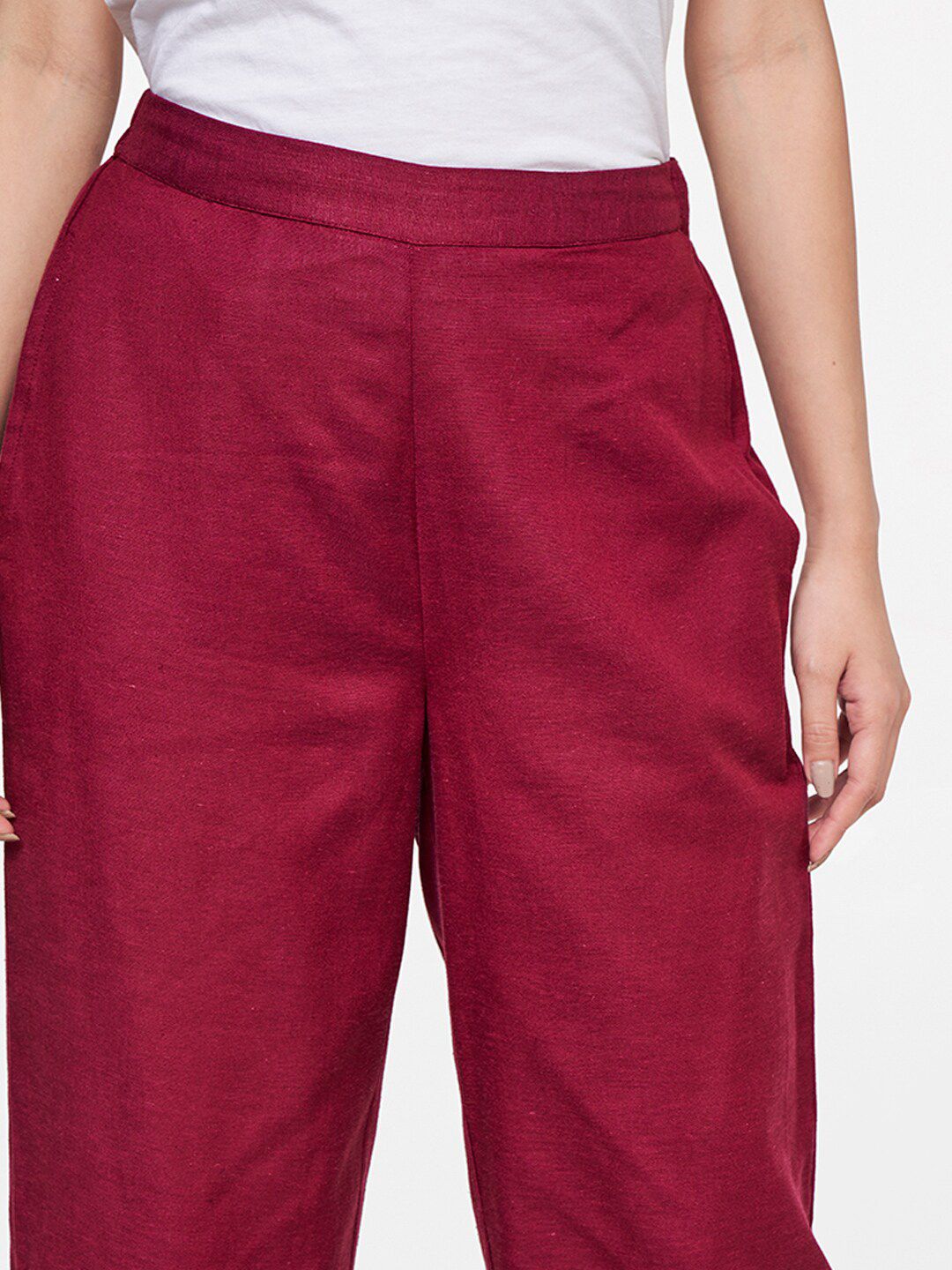 Global Desi Women Red Solid Trousers