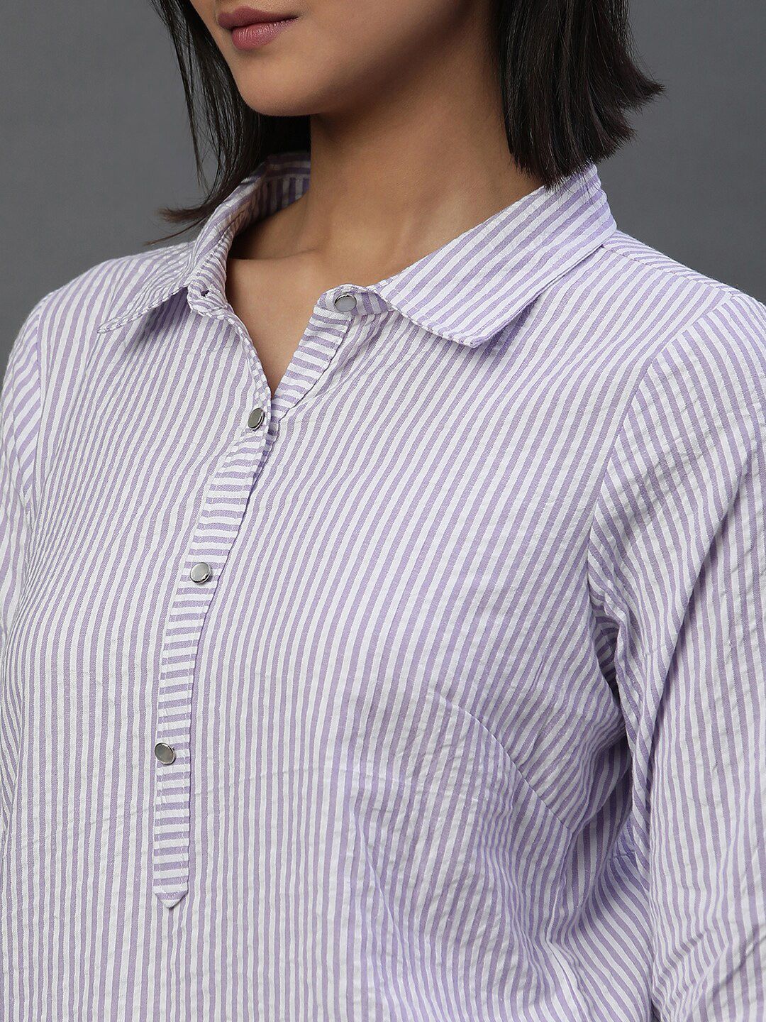 AURELIA Striped Shirt Collar Pure Cotton Kurti