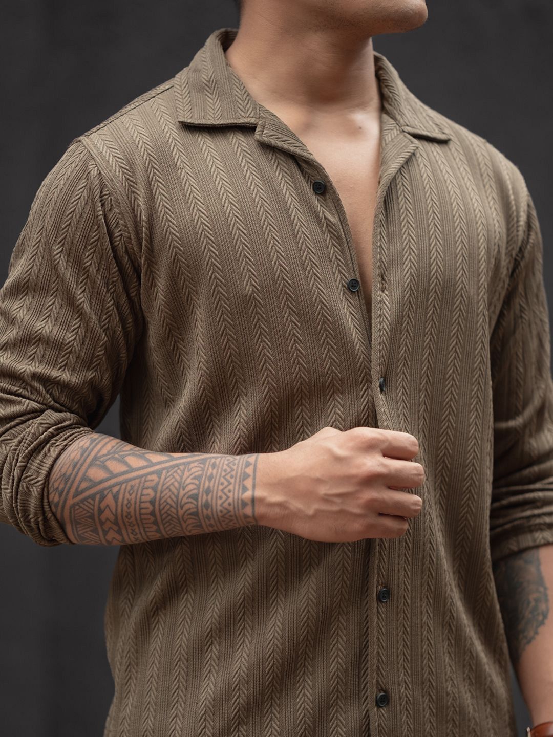 Powerlook Men Cuban Collar Textured Casual Shirt