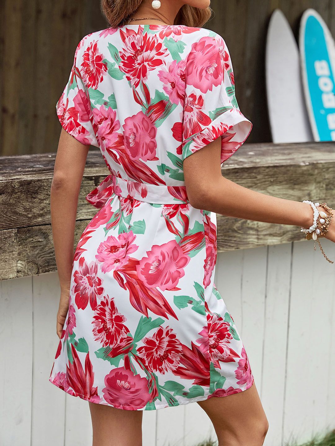DressBerry Floral Print Wrap Mini Dress
