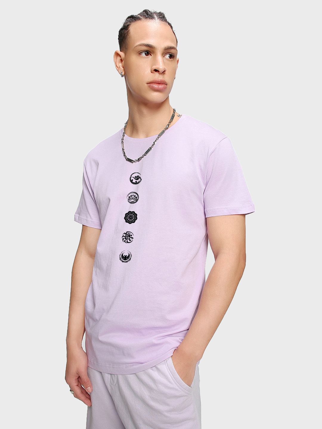 Bewakoof Lavender Graphic Printed Round Neck Cotton T-shirt