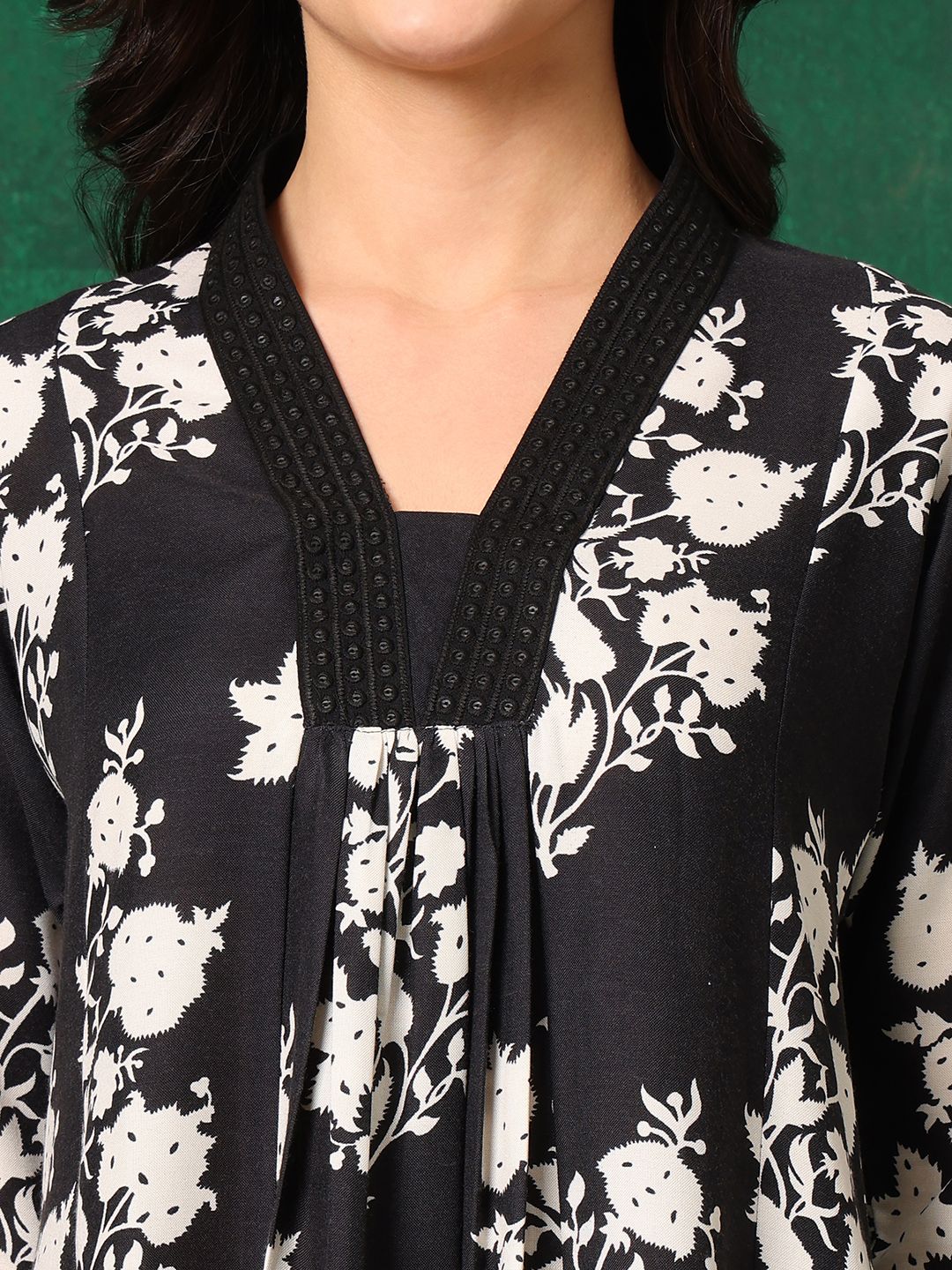 KALINI Floral Printed Embroidered V-Neck A-Line Kurta With Palazzo & Dupatta